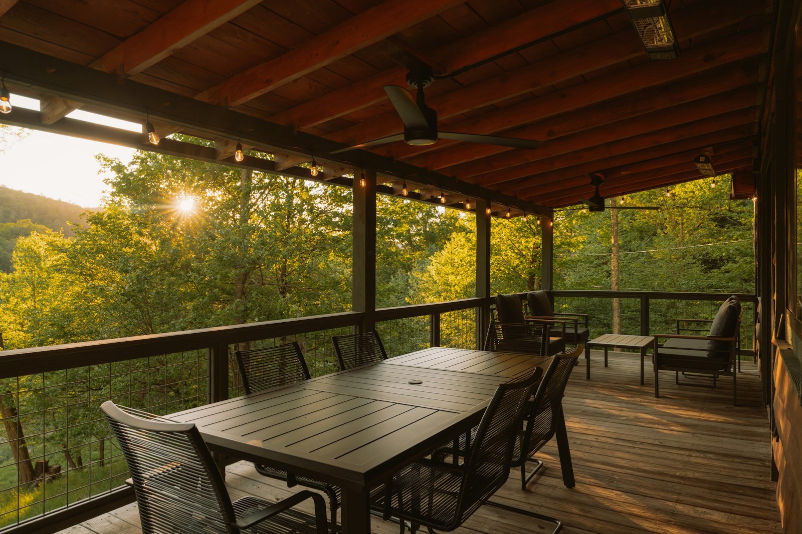 Free-standing covered pavilion with a long dining table