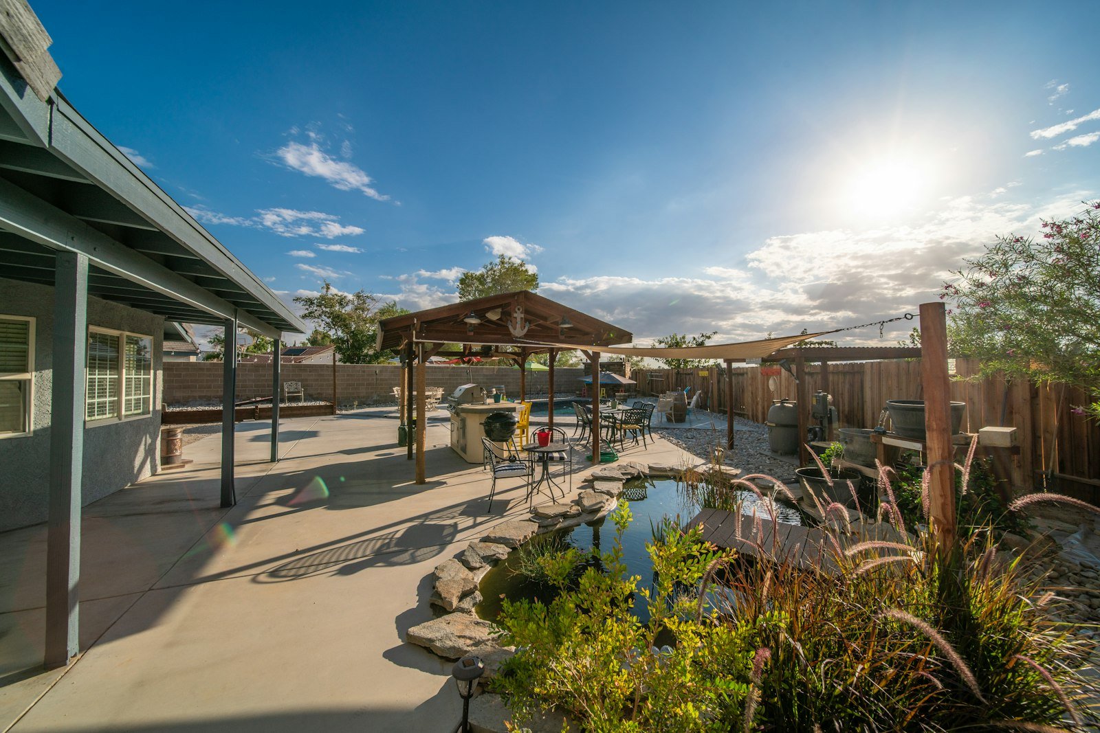 Large covered pavilion over an outdoor seating area